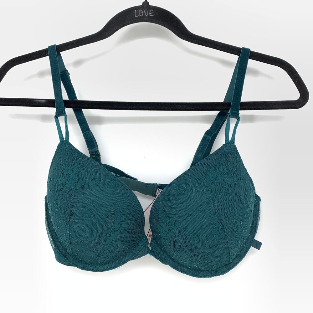 Victoria's Secret Push Up Bra Women's Sz 36C Teal Blue Lace Convertible Straps